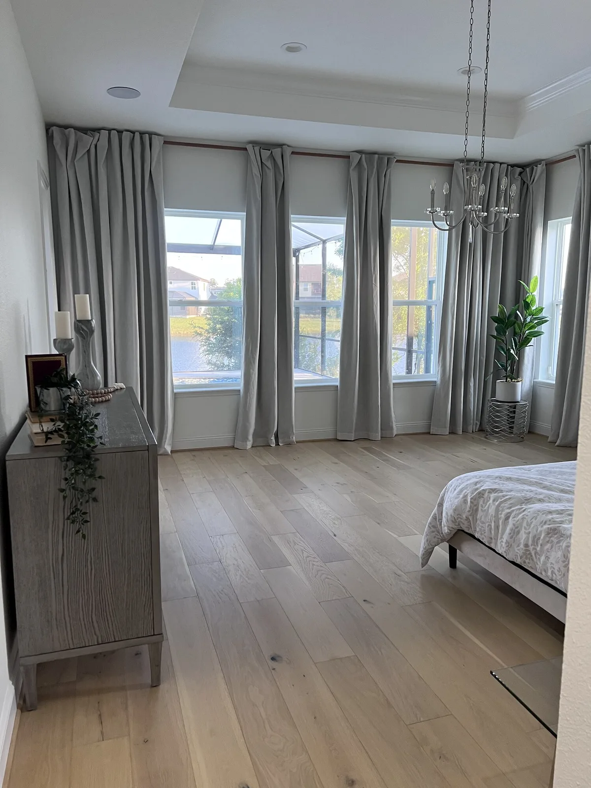 Finished engineered hardwood flooring in an upstairs living area in St. Johns, Florida