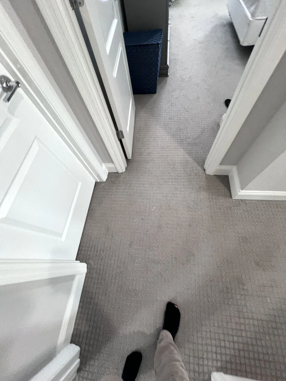 Upstairs hallway with carpet before the flooring update