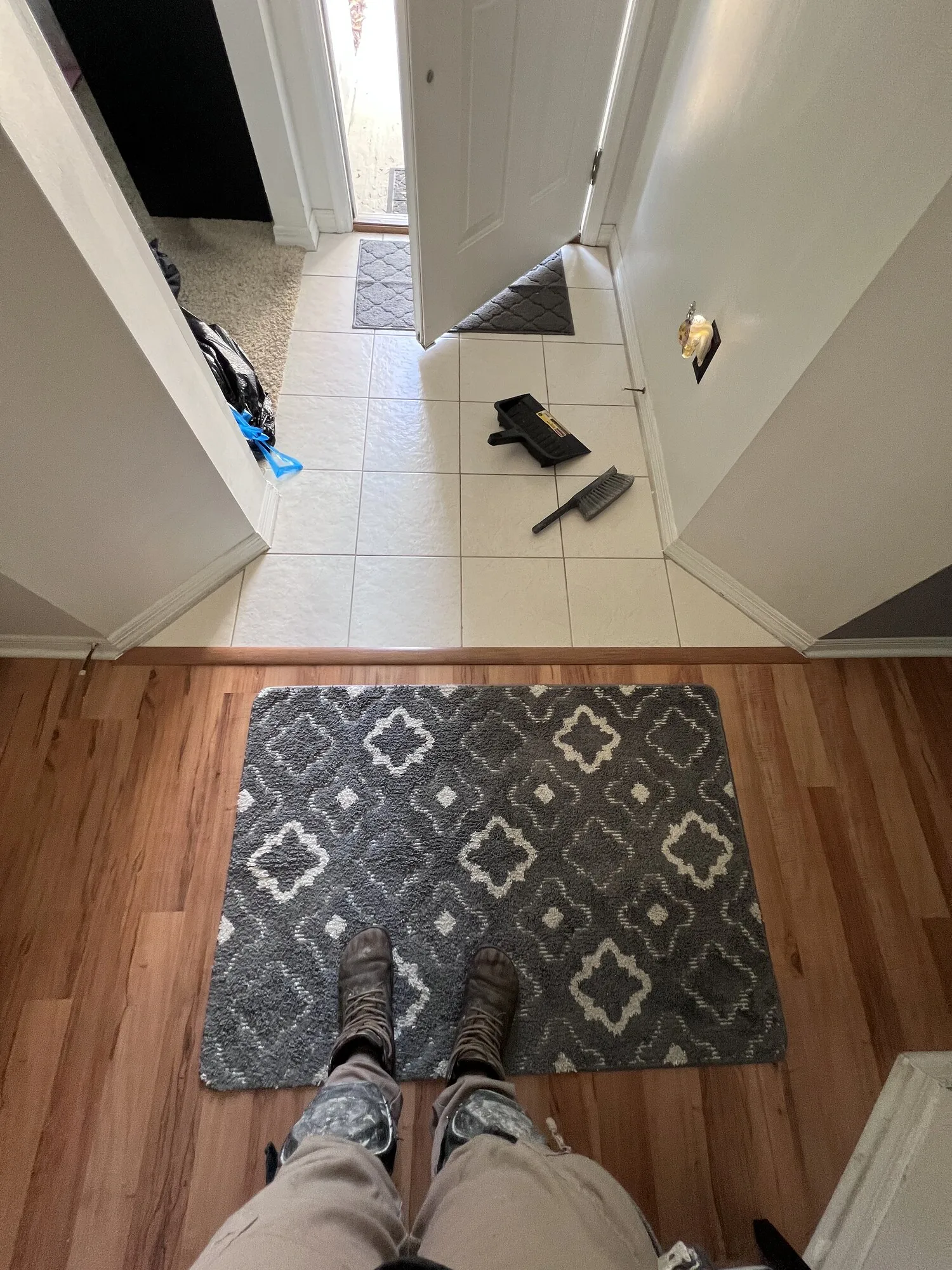 Completed flooring transition at the same entry