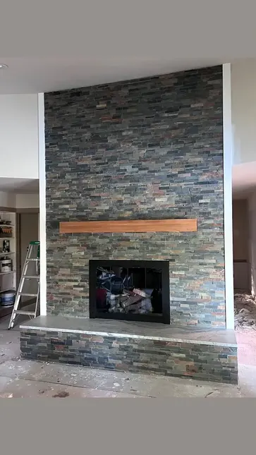 Stone Ledger Fireplace after the work was completed