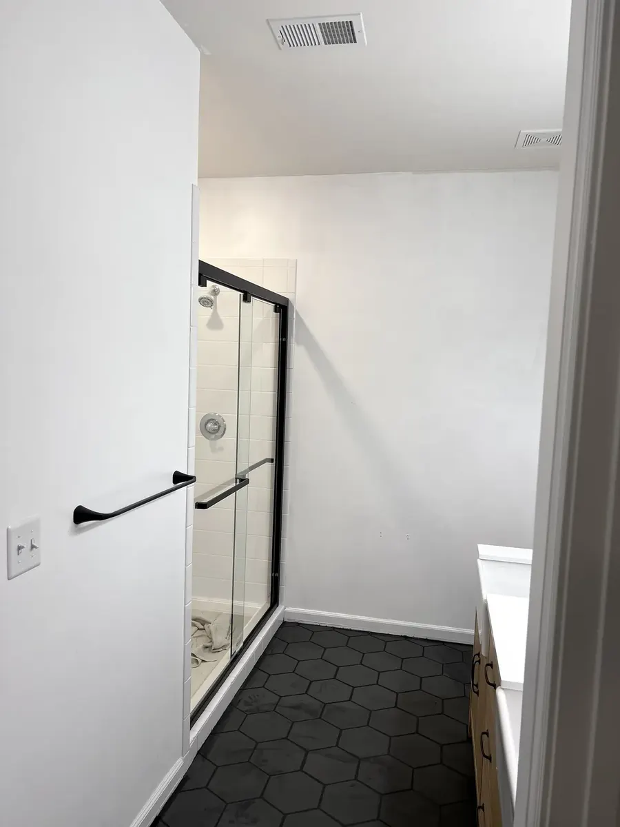Hex Tile Bathroom Update after the work was completed