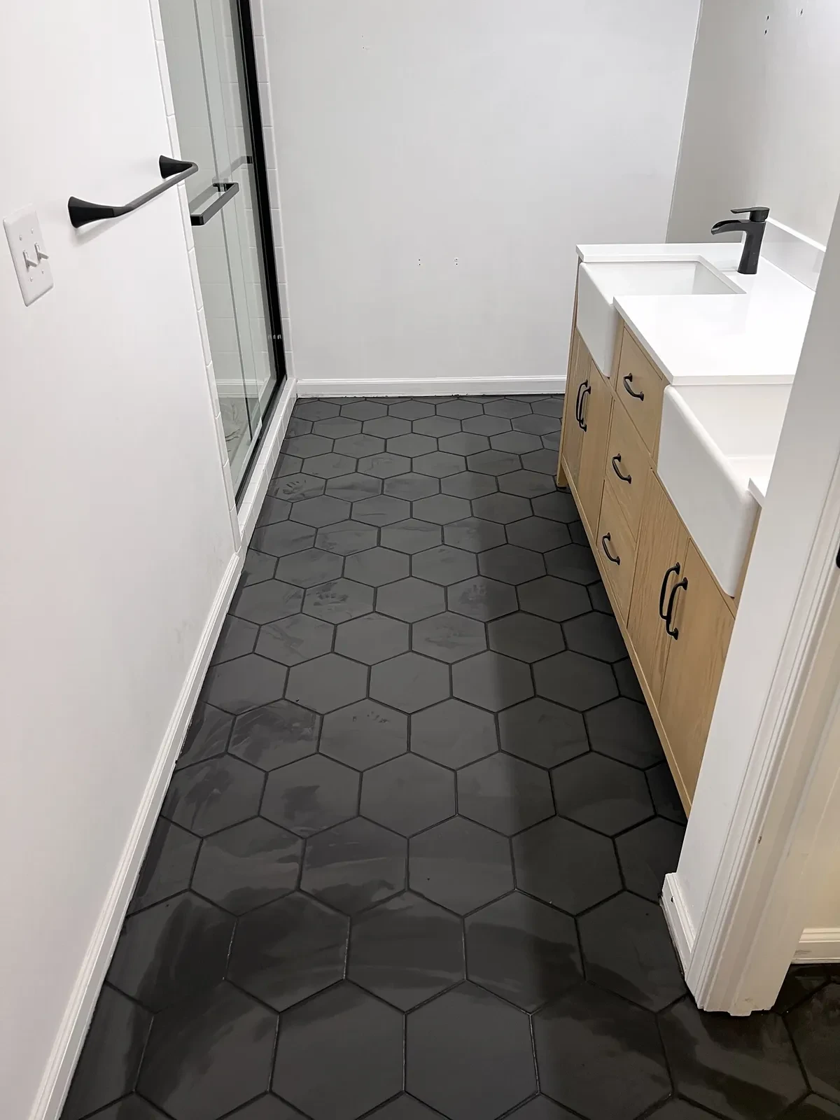 Completed hex tile bathroom update