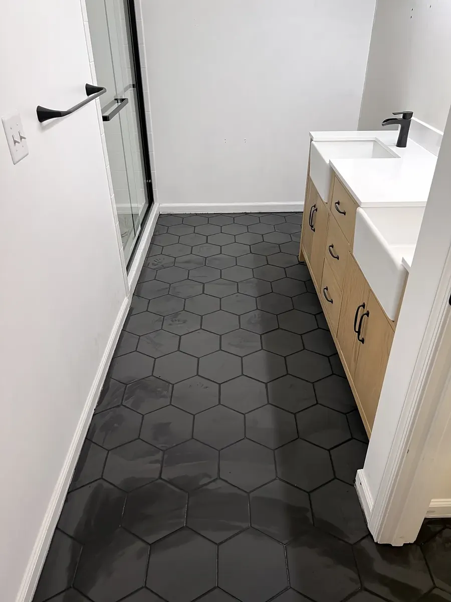 Completed hex tile bathroom update