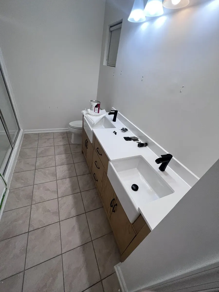 Before photo 3 of the hex tile bathroom update