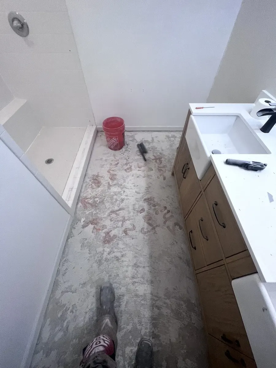 During photo 3 of the hex tile bathroom update