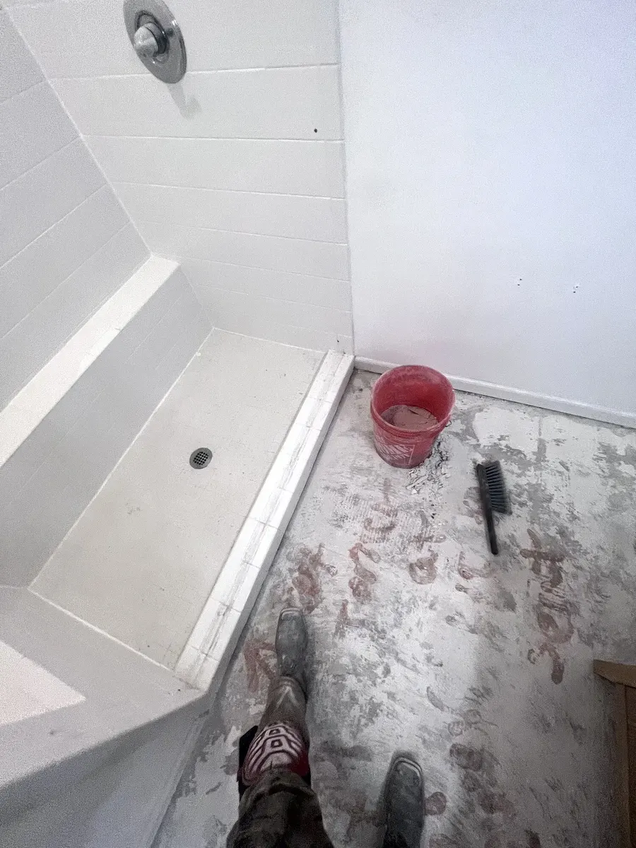 During photo 4 of the hex tile bathroom update