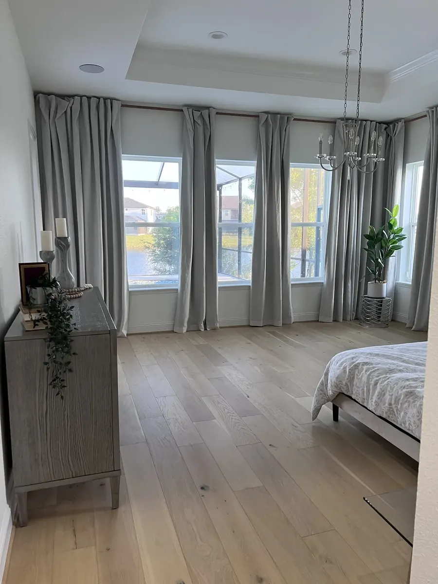 Finished engineered hardwood flooring in an upstairs living area in St. Johns, Florida