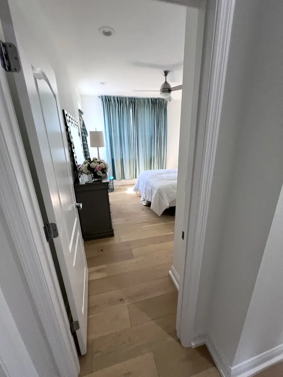 Completed engineered hardwood through the upstairs hallway