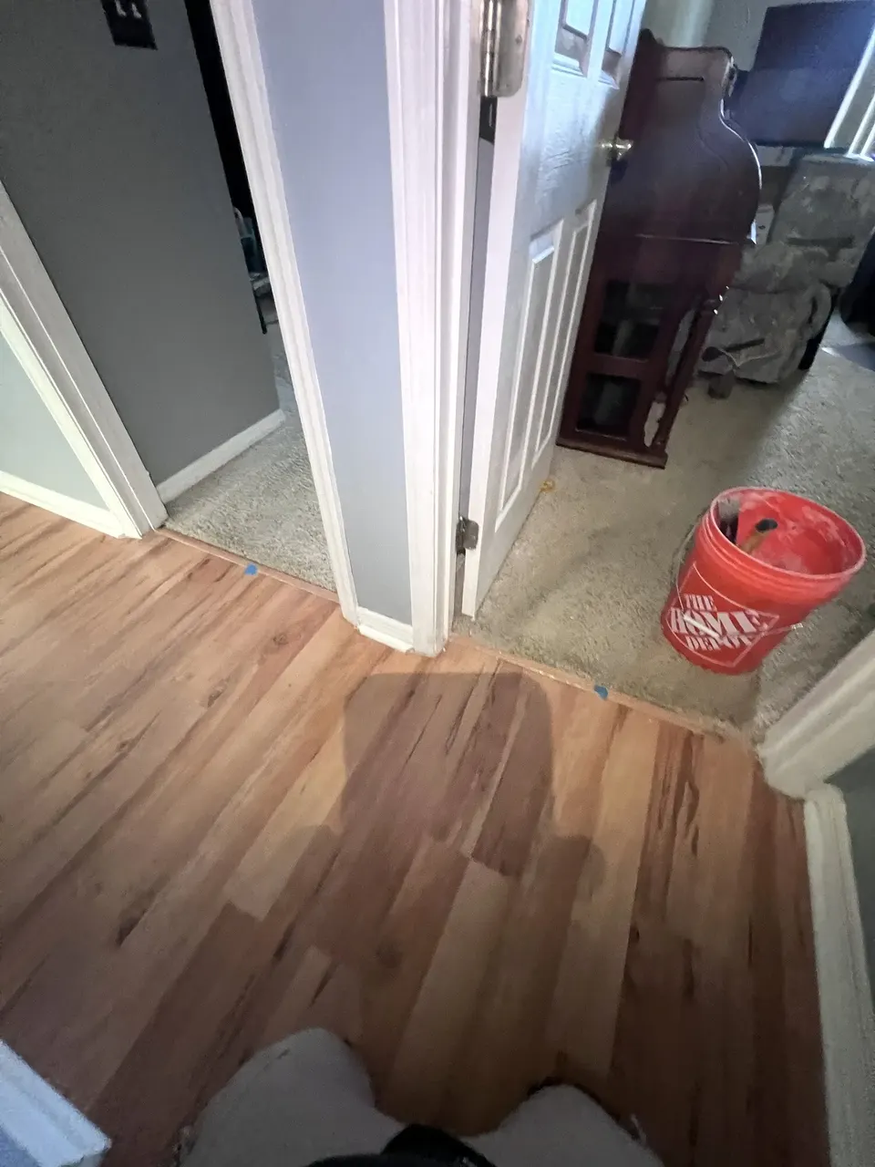 Doorway before a replacement floor transition was installed