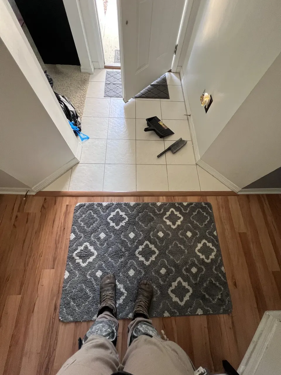 Completed flooring transition at the same entry