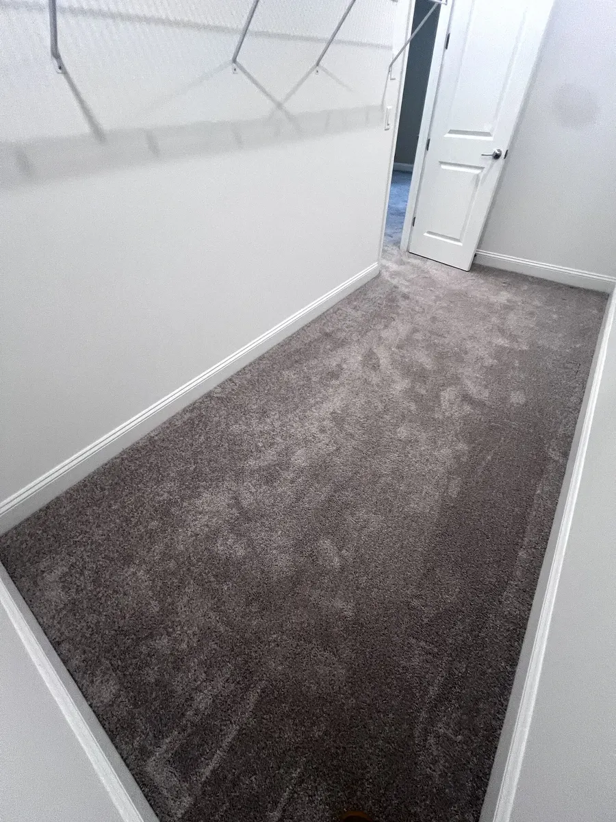 Bedroom closet with carpet before LVP installation