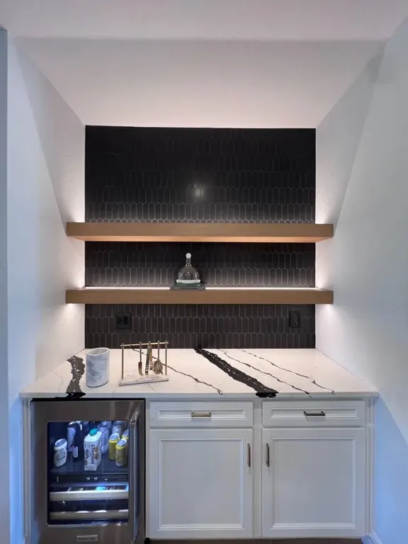 Floating shelves installed and aligned in a Jacksonville home