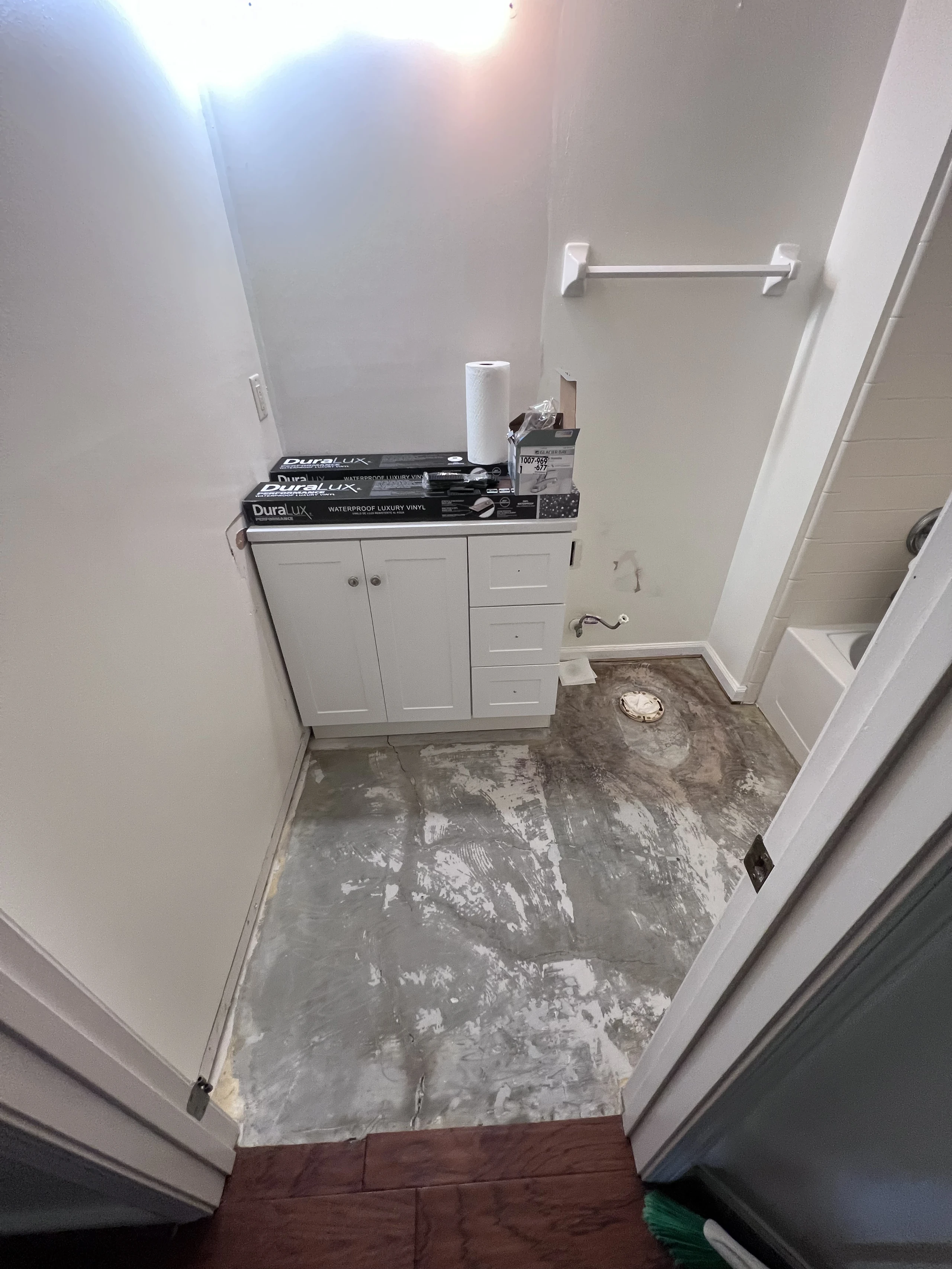 Bathroom floor prepared during the remodel