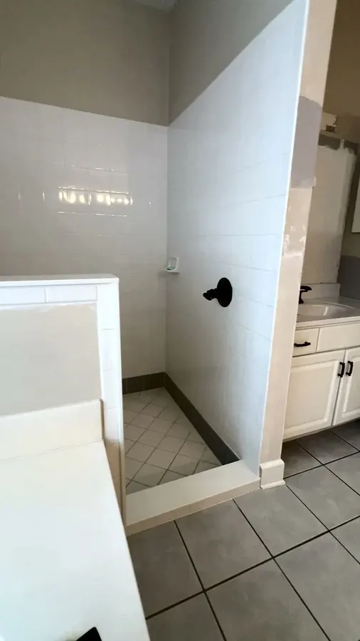 Wide view of the completed shower opening