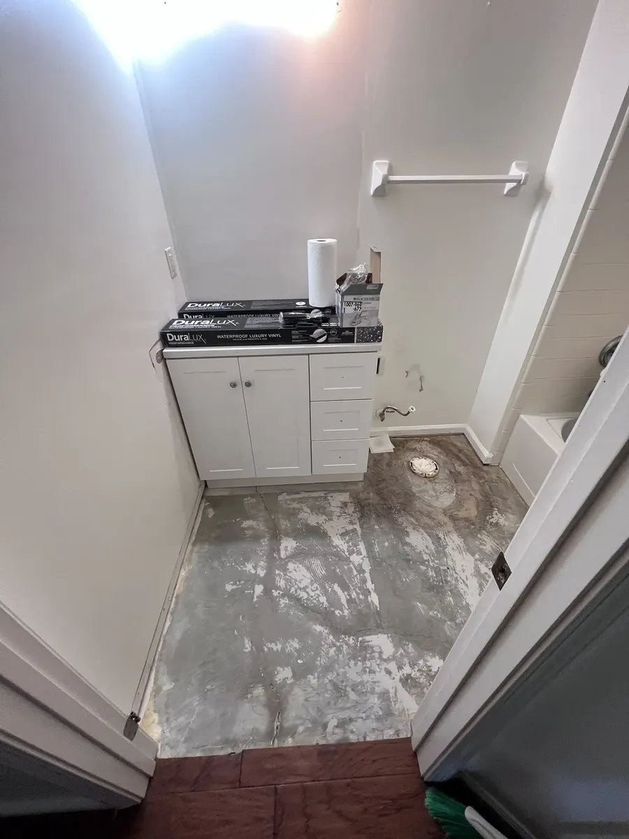Bathroom floor prepared during the remodel