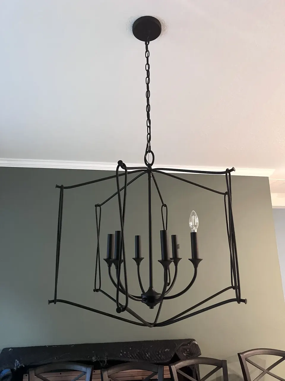 Installed geometric chandelier